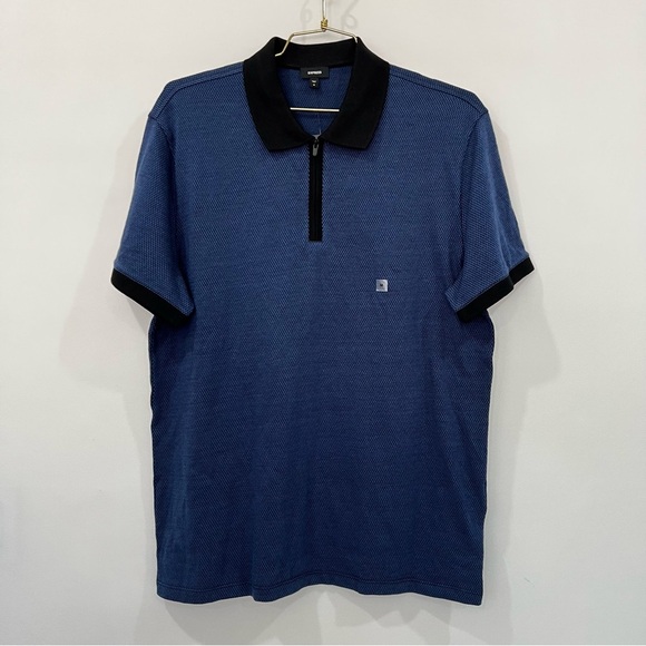 Express Zip Polo Navy and Black Shirt Textured Short Sleeve - Picture 1 of 6